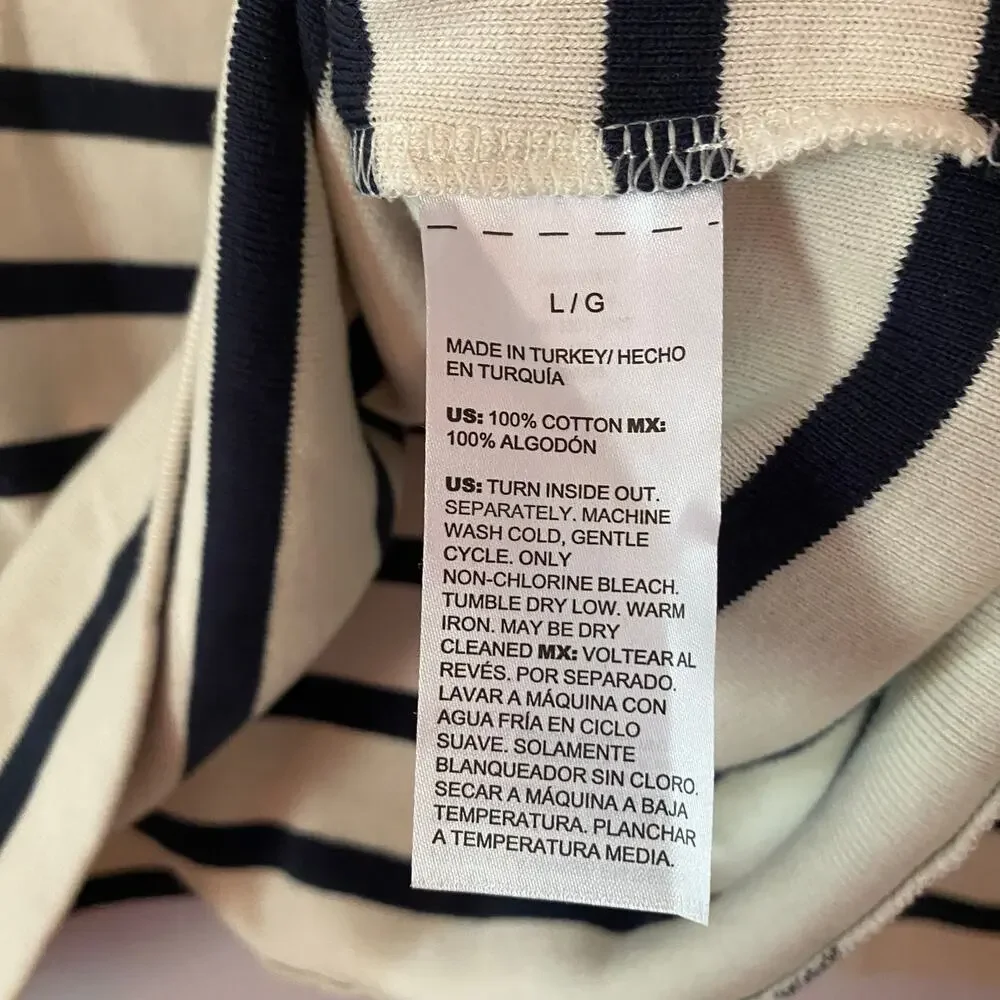 Chico's Blue Cream Stripe Popover Sweater Nautical Sailor Women's size 2 / Large